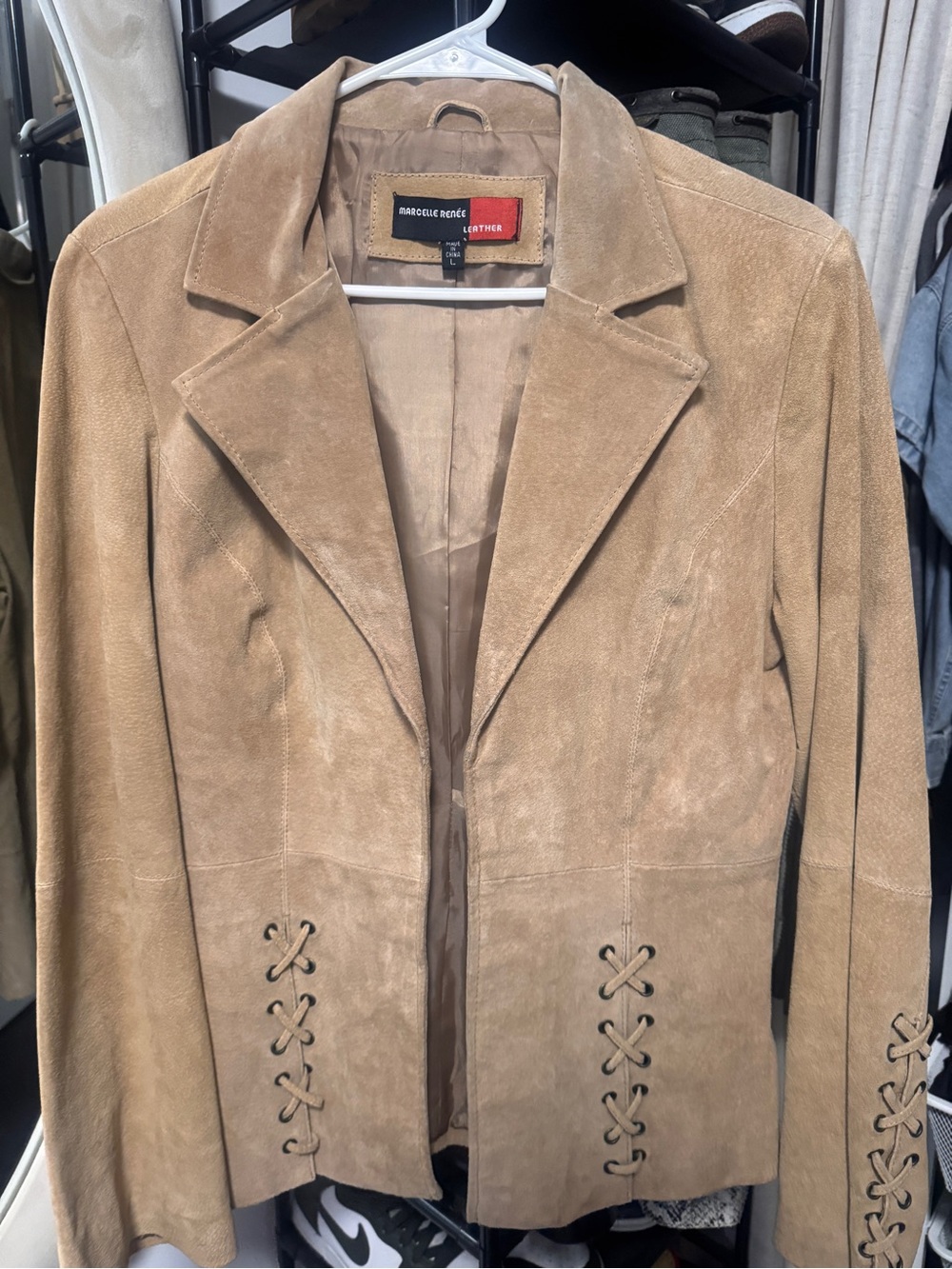 Suede Lace-Up Tailored Jacket - Tan